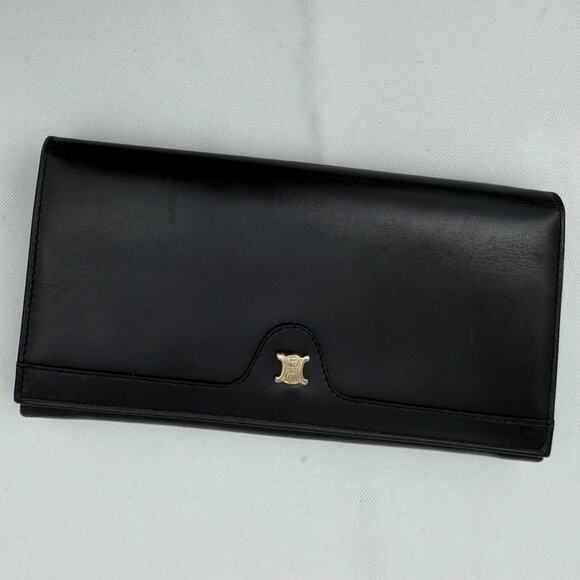 Vintage Celine Triomphe Long Wallet Black Leather Kisslock Authentic - Picture 4 of 16